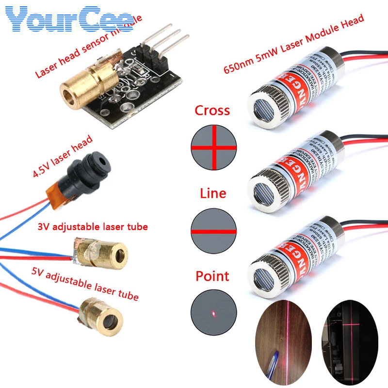 Industrial Laser Diode - 2pcs 650nm 5mW จุดสีแดง/สาย/Cross โมดูลเลเซอร์หัวแก้วเลนส์โฟกัสปรับเลเซอร์ไดโอดหัวอุตสาหกรรม Class