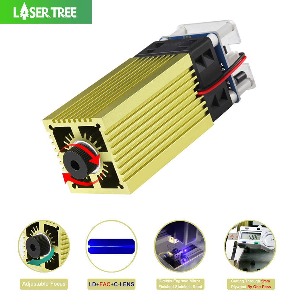 Industrial Laser Cutter - ต้นไม้เลเซอร์ 4W 5W โมดูลเลเซอร์ 12V ปรับโฟกัสเลเซอร์สีฟ้า