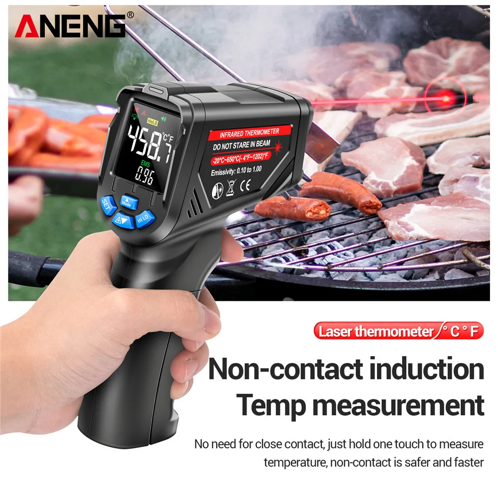Industrial Laser Temperature Gun - เครื่องวัดอุณหภูมิอินฟราเรดแบบดิจิตอล ไม่ต้องสัมผัส -20~650 ℃ ANENG TH05