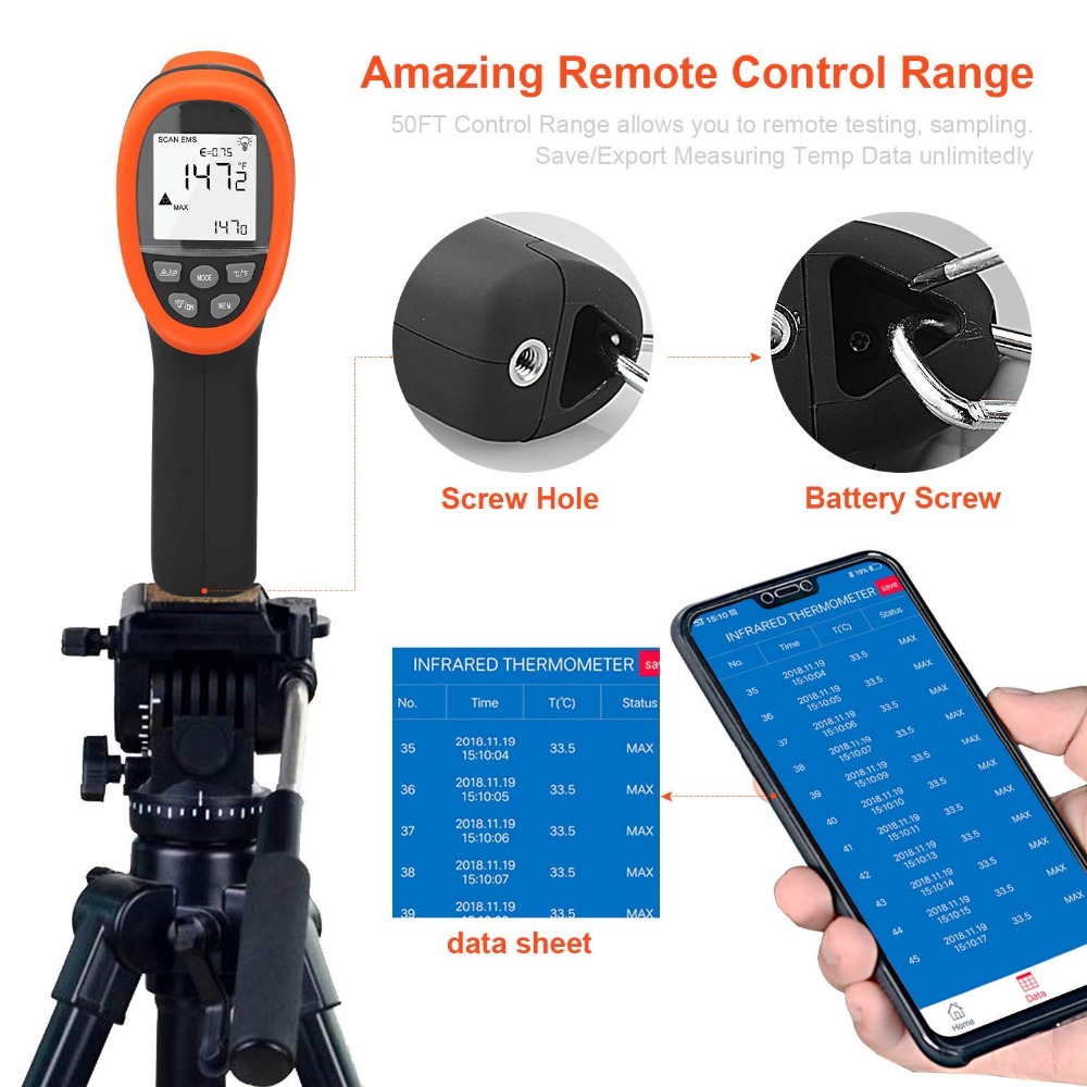 Industrial Laser Temperature Gun - BTMETER Digital Pyrometer เทอร์โมมิเตอร์ IR แบบไม่สัมผัส