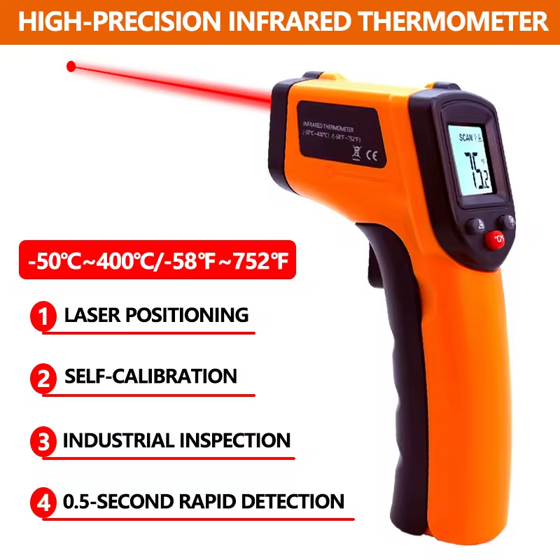 Industrial Laser Temperature Gun - เครื่องวัดอุณหภูมิอินฟราเรดแบบมือถือ ปืนวัดอุณหภูมิแบบไม่สัมผัส เลเซอร์วัดความร้อน สำหรับใช้ในอุตสาหกรรม บ้าน และรถยนต์