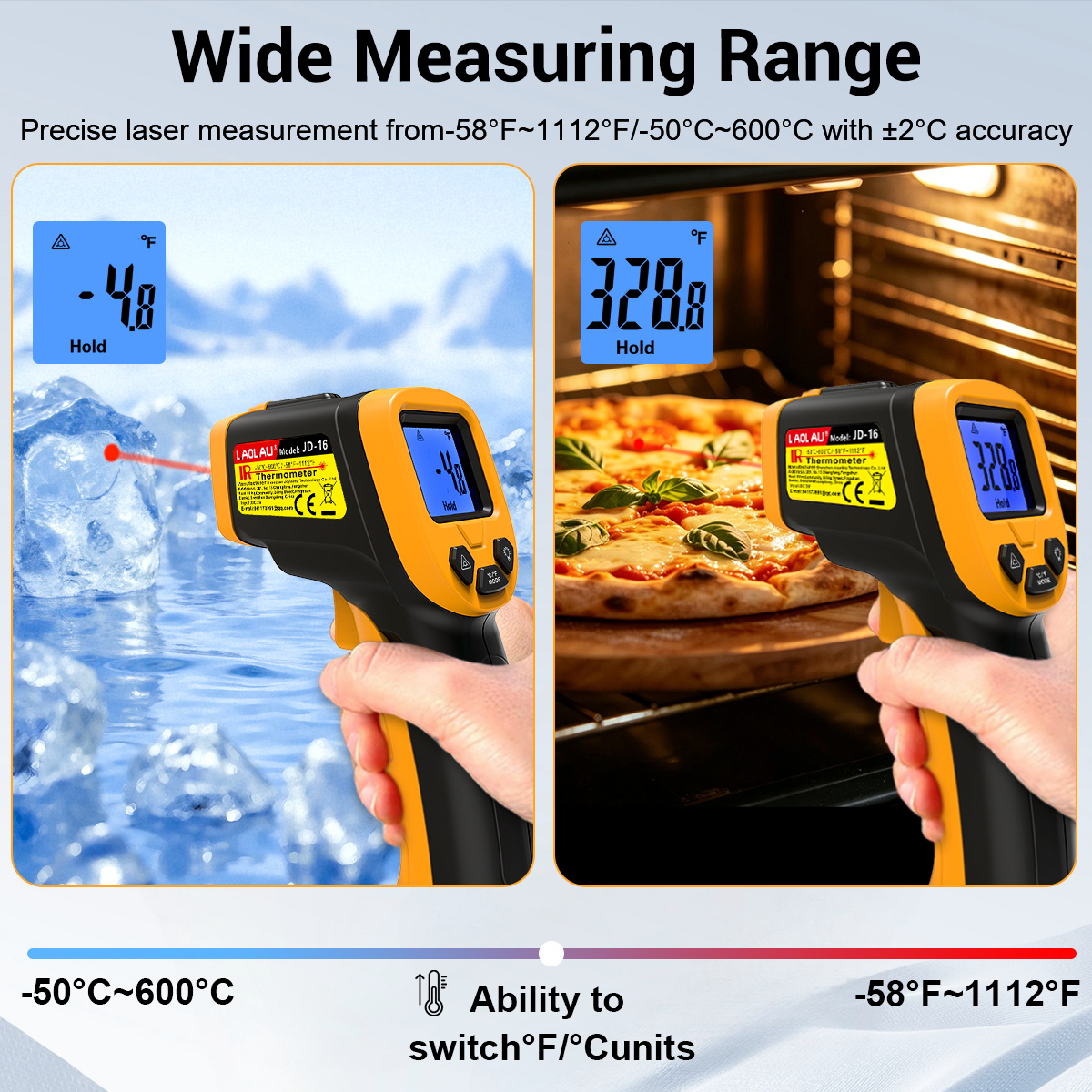 LAOLAU JD 16 ปืนวัดอุณหภูมิอิน - Industrial Laser Temperature Gun บทวิจารณ์และราคา