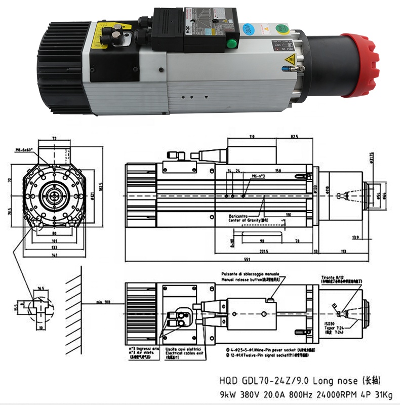 มอเตอร์แกนหมุน HQD 9kw 220v 38 - Cnc Spindle Motor บทวิจารณ์และราคา