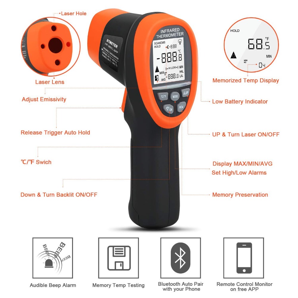 BTMETER Digital Pyrometer เทอร - Industrial Laser Temperature Gun บทวิจารณ์และราคา