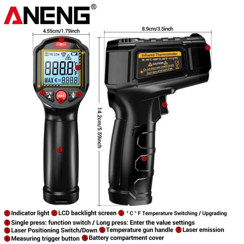 เครื่องวัดอุณหภูมิอินฟราเรดแบบ - Industrial Laser Temperature Gun บทวิจารณ์และราคา